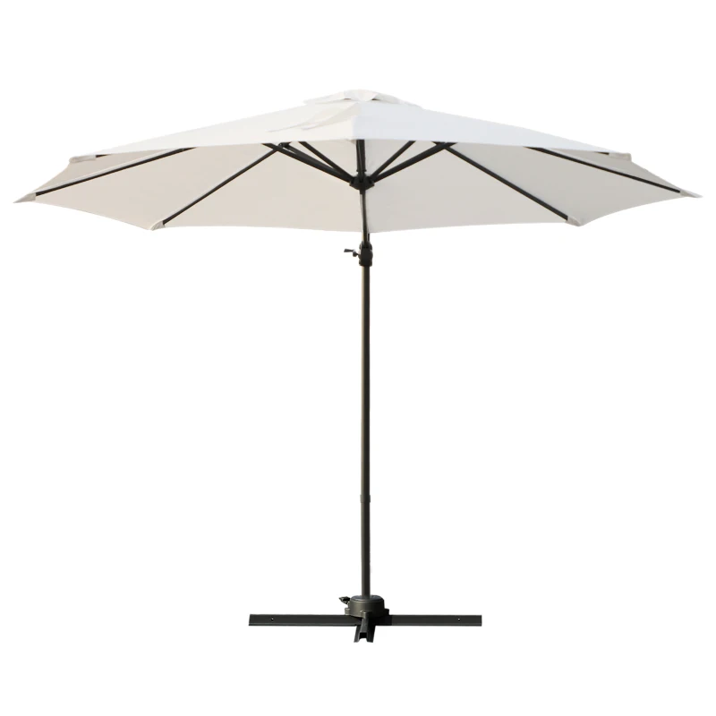 Outsunny Φ9.6' Round Patio Hanging Offset Umbrella Outdoor Cantilever Crank Market Parasol Garden Sun Canopy Shelter 360° Rotation, Cream White