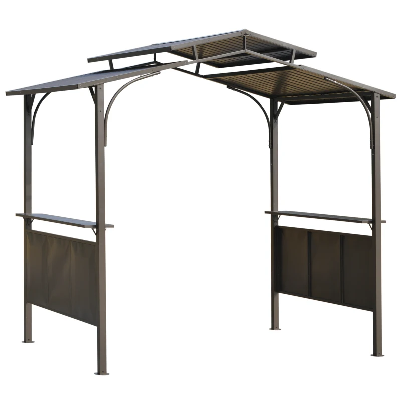 Outsunny 8' x 5' Hardtop Grill Gazebo, Aluminium BBQ Canopy Gazebo, Outdoor Canopy with Side Shelves & Double Roof for Great Ventilation