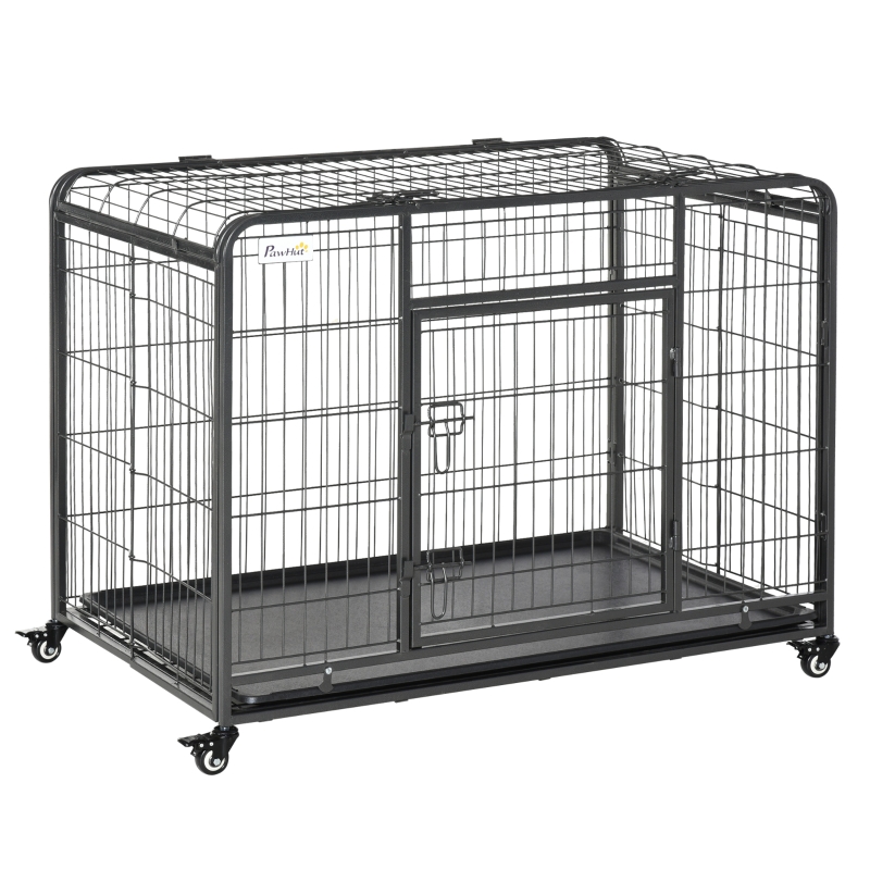 PawHut Heavy Duty Folding Design Metal Dog Crate & Kennel with Removable Tray & 4 Locking Wheels 43" x 28" x 30.75"