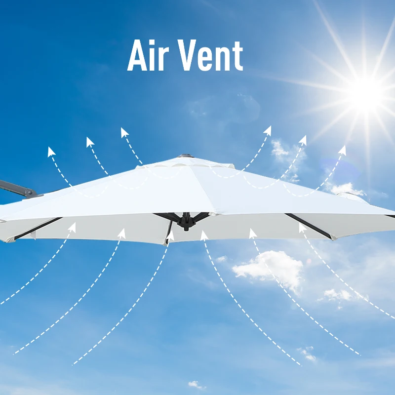 Outsunny Φ9.6' Round Patio Hanging Offset Umbrella Outdoor Cantilever Crank Market Parasol Garden Sun Canopy Shelter 360° Rotation, Cream White