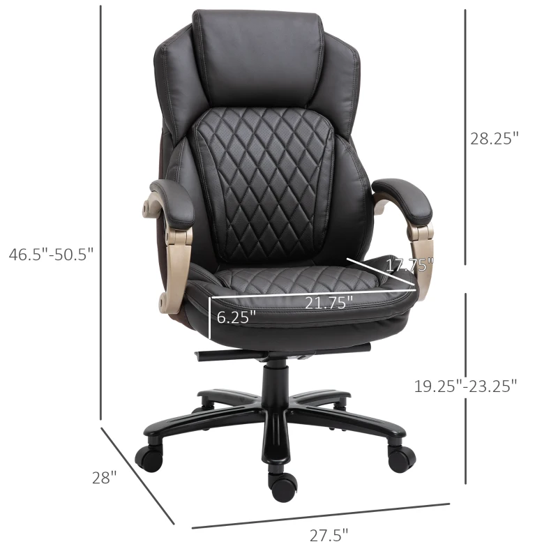Vinsetto Big and Tall Executive Office Chair with Wide Seat, Computer Desk Chair with High Back Diamond Stitching, Adjustable Height & Swivel Wheels, Brown