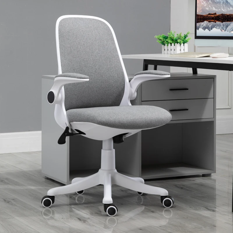 Vinsetto Linen-Touch Fabric Office Desk Chair Swivel Task Chair with Adjustable Lumbar Support, Height and Flip-up Padded Arms, Grey