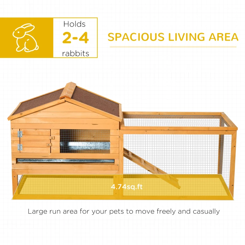 PawHut 62" Large Outdoor Log Cabin Rabbit Cage Small Animal Hutch with Run and Ramp