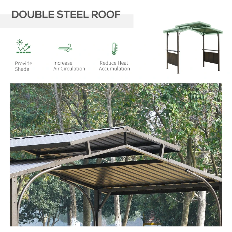 Outsunny 8' x 5' Hardtop Grill Gazebo, Aluminium BBQ Canopy Gazebo, Outdoor Canopy with Side Shelves & Double Roof for Great Ventilation