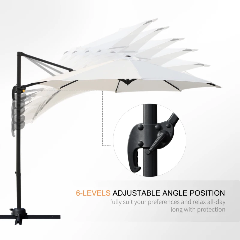 Outsunny Φ9.6' Round Patio Hanging Offset Umbrella Outdoor Cantilever Crank Market Parasol Garden Sun Canopy Shelter 360° Rotation, Cream White