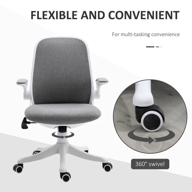 Vinsetto Linen-Touch Fabric Office Desk Chair Swivel Task Chair with Adjustable Lumbar Support, Height and Flip-up Padded Arms, Grey