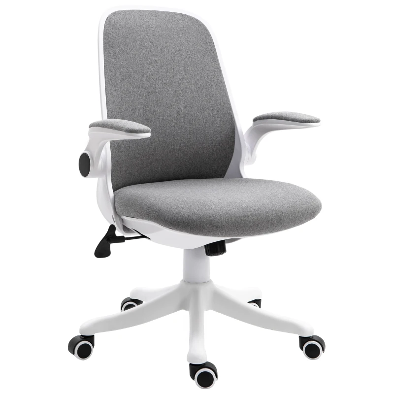 Vinsetto Linen-Touch Fabric Office Desk Chair Swivel Task Chair with Adjustable Lumbar Support, Height and Flip-up Padded Arms, Grey