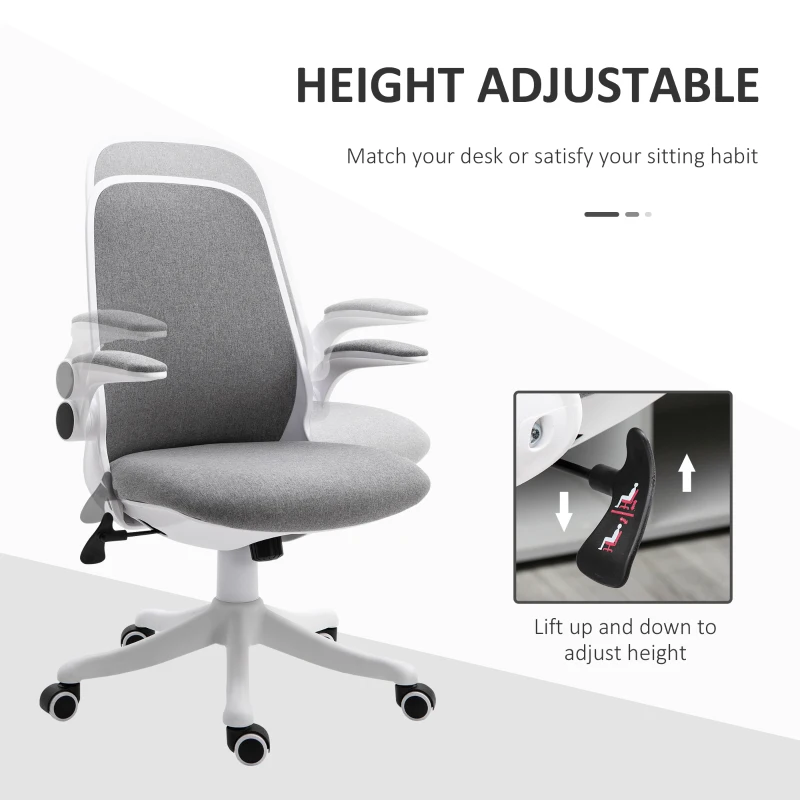 Vinsetto Linen-Touch Fabric Office Desk Chair Swivel Task Chair with Adjustable Lumbar Support, Height and Flip-up Padded Arms, Grey