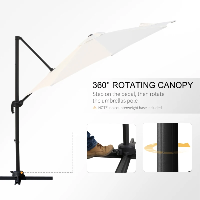 Outsunny Φ9.6' Round Patio Hanging Offset Umbrella Outdoor Cantilever Crank Market Parasol Garden Sun Canopy Shelter 360° Rotation, Cream White