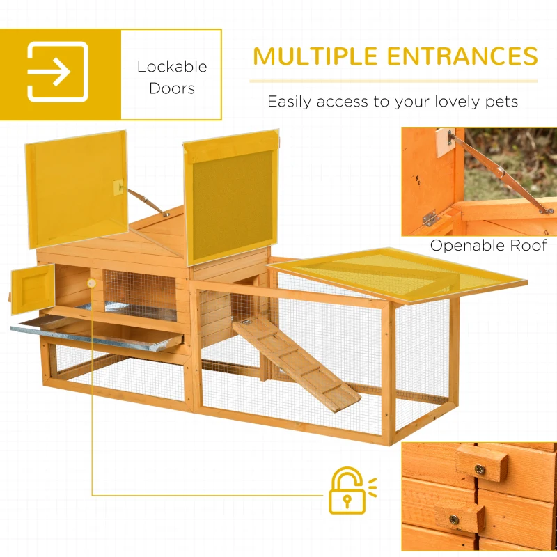 PawHut 62" Large Outdoor Log Cabin Rabbit Cage Small Animal Hutch with Run and Ramp