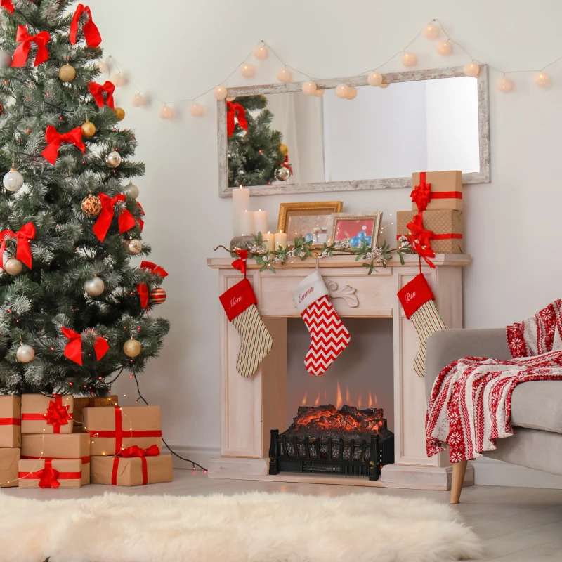 HOMCOM Electric Fireplace Insert Log with Realistic Ember Bed, Fireplace Heater with Remote Control, and 8H Timer, 1500W, Black