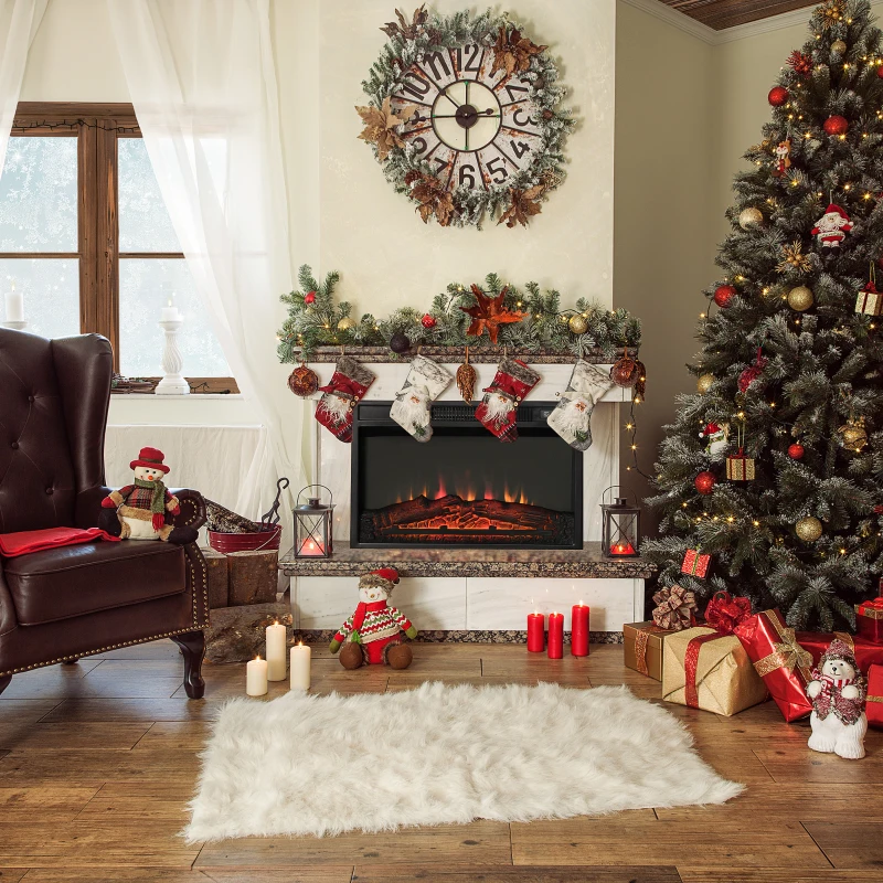 HOMCOM Recessed Electric Fireplace, 23" Insert Heater with Remote Control, 1400W, Cozy Indoor Heating Solution