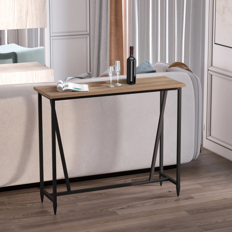 HOMCOM 47.75 Inch Bar Table with Metal Legs, Rustic Industrial Pub Table with Large Tabletop for Home Bar, Kitchen or Dining Room, Brown