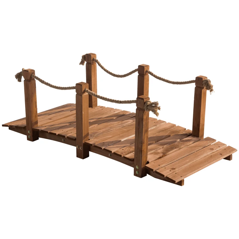 Outsunny 5FT Wooden Garden Bridge Outdoor Decorative Arc Footbridge with Hemp Rope Railings & Fir Construction, Orange