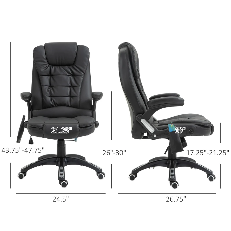 HOMCOM Heated Massage Chair PU Leather High-Back Executive Ergonomic Vibrating Office Chair, Black