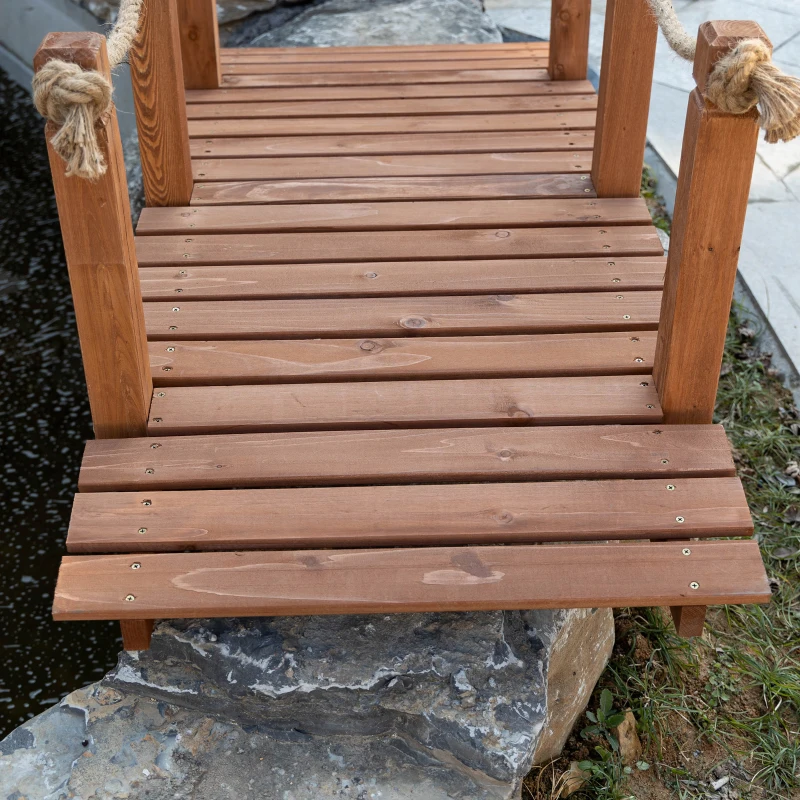 Outsunny 5FT Wooden Garden Bridge Outdoor Decorative Arc Footbridge with Hemp Rope Railings & Fir Construction, Orange