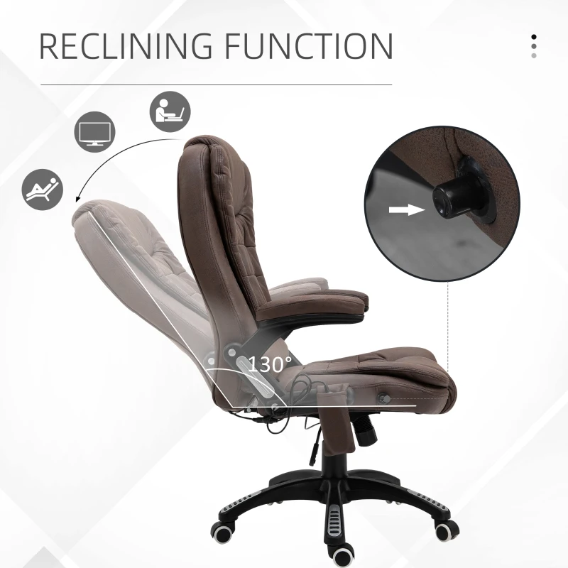 Vinsetto 6 Point Vibration Massage Office Chair with Heat, High Back Executive Office Chair with Padded Armrests, Microfiber Reclining Computer Chair, Coffee