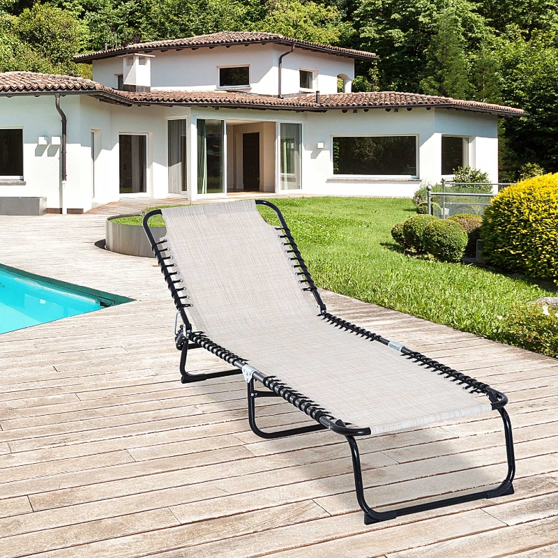 Outsunny Adjustable Folding Beach Bed Reclining Lounger Cot Lightweight Portable Camping Hiking Backyard Outdoor Recliner Seat Cream