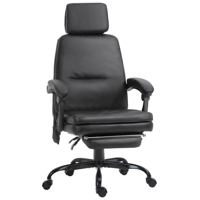 Vinsetto High-Back 6-Point Vibration Massaging Office Chair with 5 Modes, Headrest, Padded Seat, Wheels, Retractable Footrest, Black