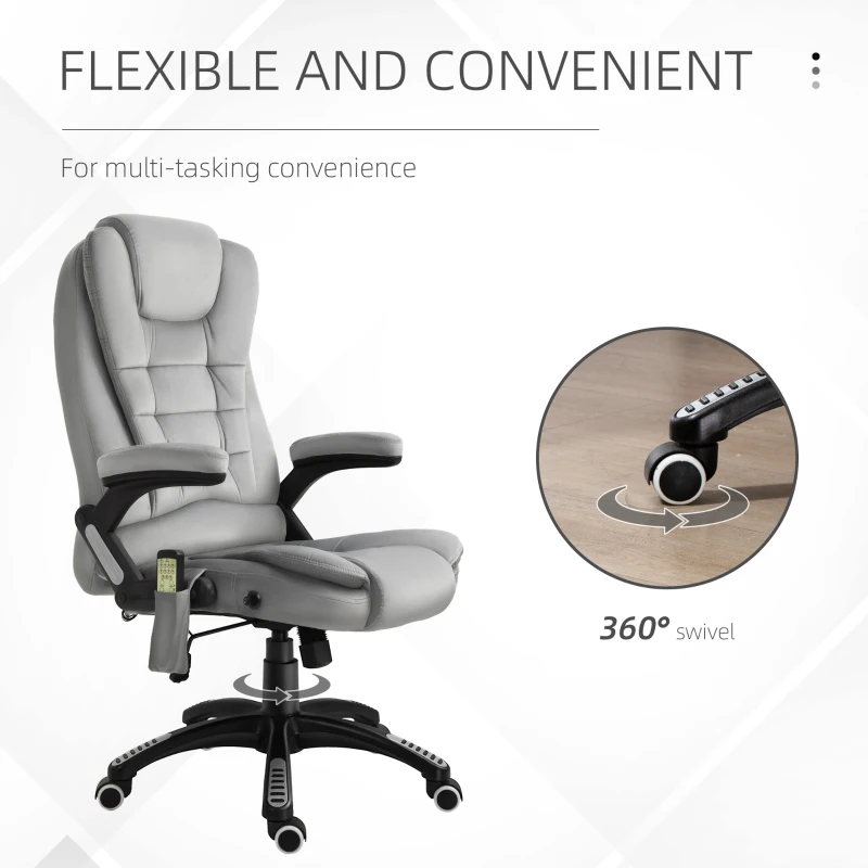 Vinsetto 6 Point Vibrating Massage Office Chair 5 Modes, High Back Executive Heated Chair with Reclining Backrest Padded Armrest, Grey