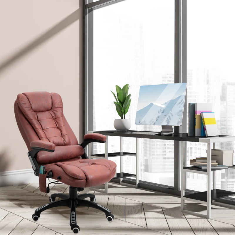 Vinsetto 6 Point Vibration Massage Office Chair with Heat, High Back Executive Office Chair with Padded Armrests, Microfiber Reclining Computer Chair, Red