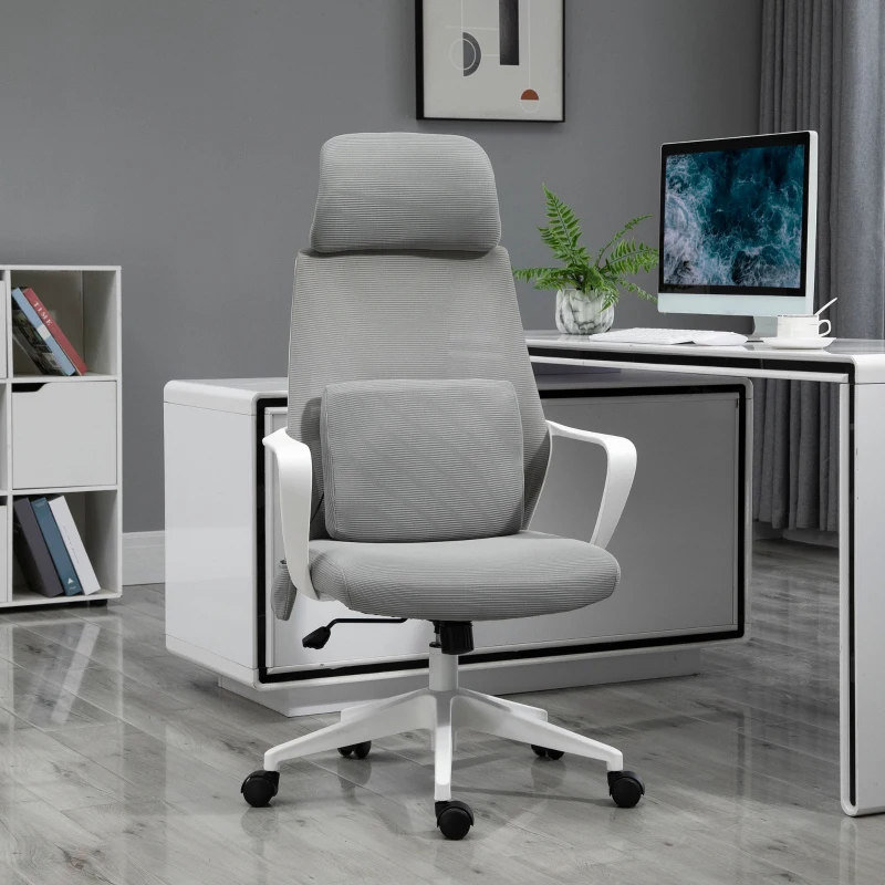 Vinsetto Ergonomic Home Office Mesh Desk Chairs, Computer Task Chair with Massage Lumbar Cushion, Adjustable Seat & Headrest,  Rocking Function, Grey