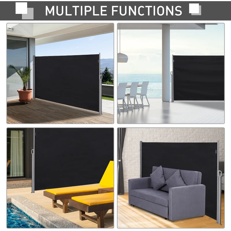 Outsunny 118" x 63" Retractable Side Awning Patio Outdoor Folding Privacy Screen with Resistance to UV Rays & Wind, Black