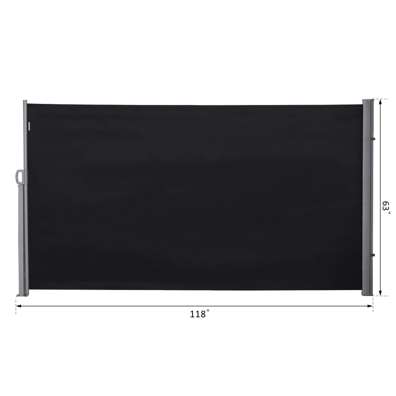 Outsunny 118" x 63" Retractable Side Awning Patio Outdoor Folding Privacy Screen with Resistance to UV Rays & Wind, Black