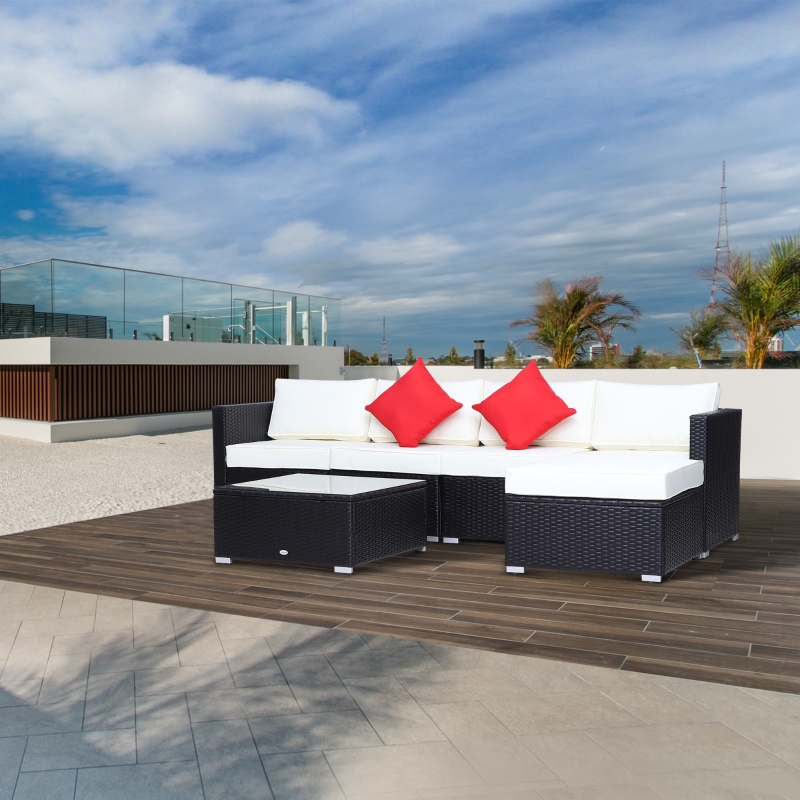 Outsunny 6 Piece Outdoor Patio PE Rattan Wicker Sectional Sofa Deluxe Furniture Set Black