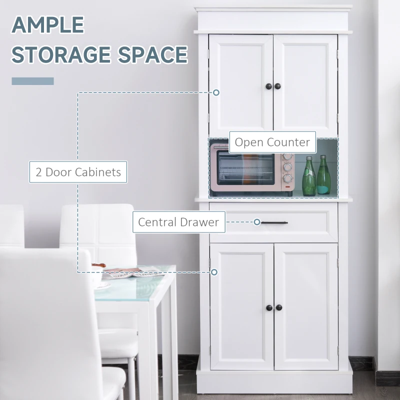 HOMCOM Traditional Buffet with Hutch, Freestanding Kitchen Pantry Storage Cabinet with Doors and Drawer, Adjustable Shelving, White