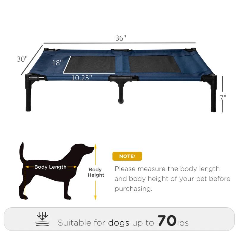 PawHut 36" x 30" Elevated Cooling Summer Dog Cot Pet Bed with Mesh Ventilation - Blue