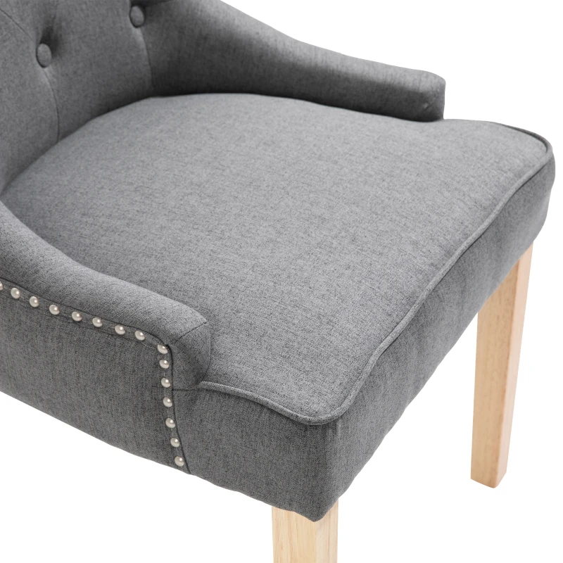 HOMCOM 2 Piece Fabric Dining Chairs Set of 2, Leisure Padded Accent Chair with Armrest, Solid Wooden Legs, Dark Grey