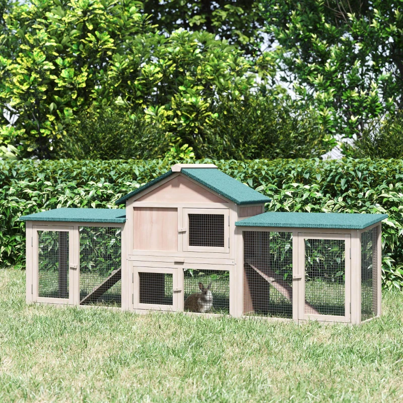 PawHut 83" Wooden Two Story Outdoor Deluxe XL Rabbit Bunny House Hutch Pet Cage