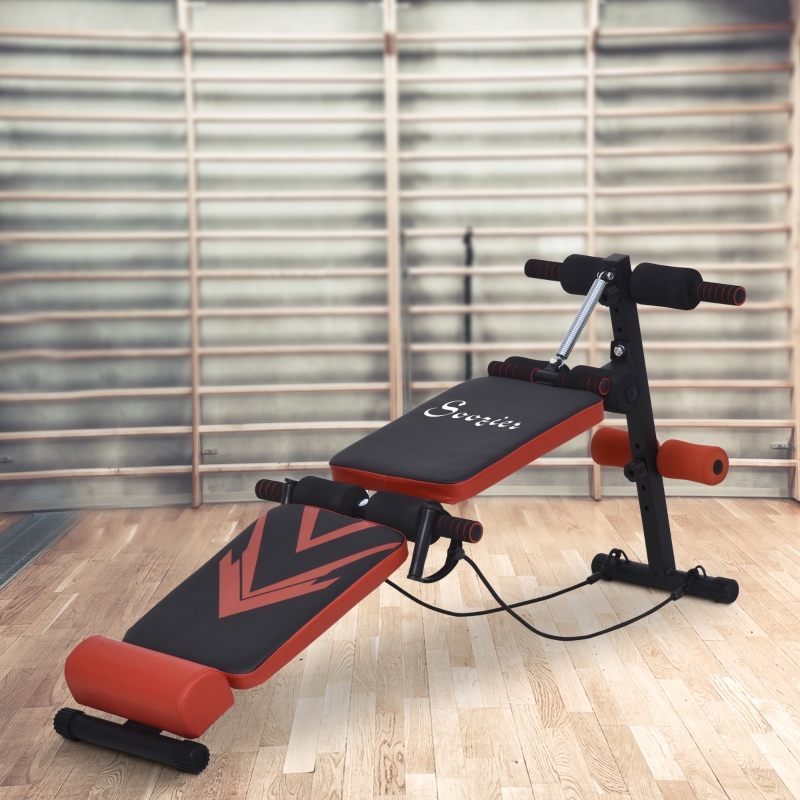 Soozier Multifunctional Sit Up Bench Foldable Fitness Equipment with Elastic Rope
