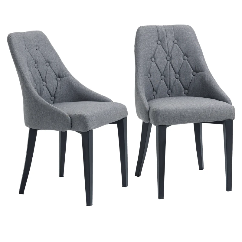 HOMCOM Modern Dining Chairs Set of 2, Button Tufted High Back Accent Chairs with Upholstered Seat, Steel Legs for Living Room, Kitchen, Study, Dark Grey