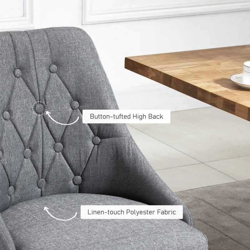 HOMCOM Modern Dining Chairs Set of 2, Button Tufted High Back Accent Chairs with Upholstered Seat, Steel Legs for Living Room, Kitchen, Study, Dark Grey