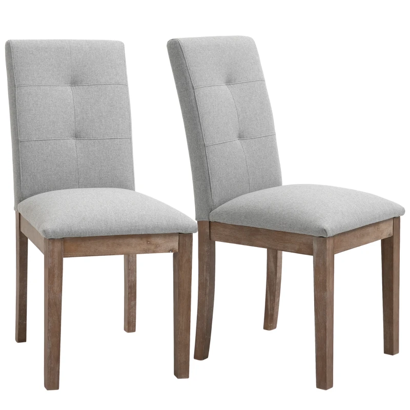 HOMCOM Linen High Back Dining Chairs Set of 2, with Armless Design and Tufted Fabric Cushion, Grey