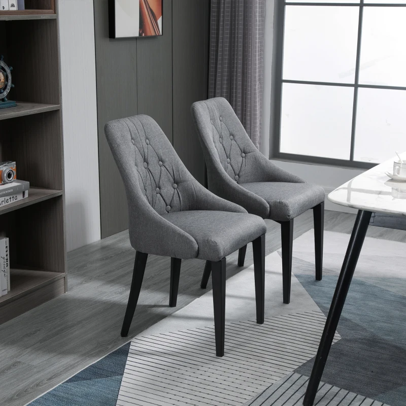 HOMCOM Modern Dining Chairs Set of 2, Button Tufted High Back Accent Chairs with Upholstered Seat, Steel Legs for Living Room, Kitchen, Study, Dark Grey