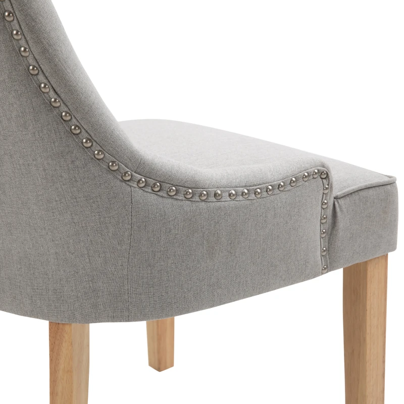 HOMCOM 2 Piece Fabric Dining Chairs Set of 2, Leisure Padded Accent Chair with Armrest, Solid Wooden Legs, Light Grey