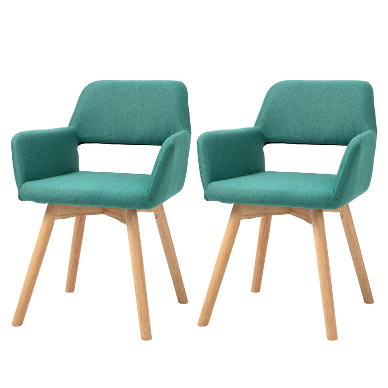 HOMCOM Dining Chairs Set of 2 Home Modern Accent Armchair for Bedroom Living Room with Fabric Surface and Solid Wood Legs, Green