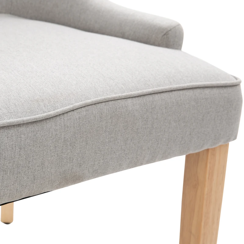 HOMCOM 2 Piece Fabric Dining Chairs Set of 2, Leisure Padded Accent Chair with Armrest, Solid Wooden Legs, Light Grey