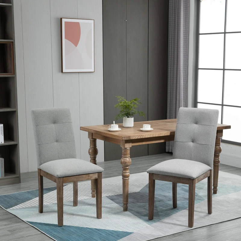 HOMCOM Linen High Back Dining Chairs Set of 2, with Armless Design and Tufted Fabric Cushion, Grey