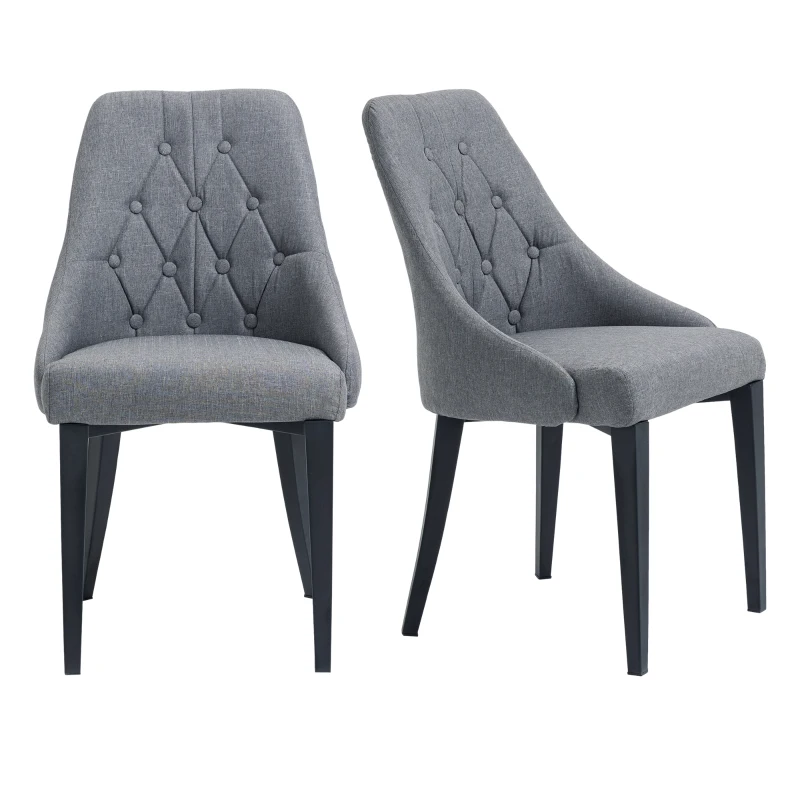 HOMCOM Modern Dining Chairs Set of 2, Button Tufted High Back Accent Chairs with Upholstered Seat, Steel Legs for Living Room, Kitchen, Study, Dark Grey