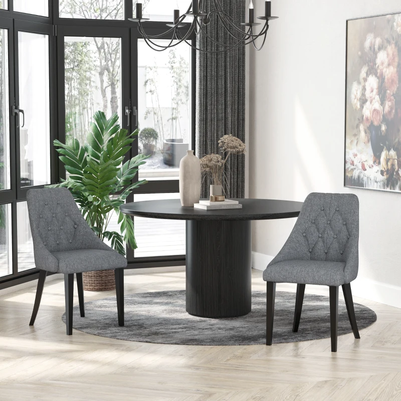 HOMCOM Modern Dining Chairs Set of 2, Button Tufted High Back Accent Chairs with Upholstered Seat, Steel Legs for Living Room, Kitchen, Study, Dark Grey
