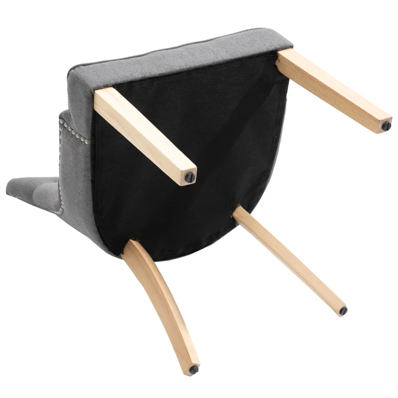 HOMCOM 2 Piece Fabric Dining Chairs Set of 2, Leisure Padded Accent Chair with Armrest, Solid Wooden Legs, Dark Grey