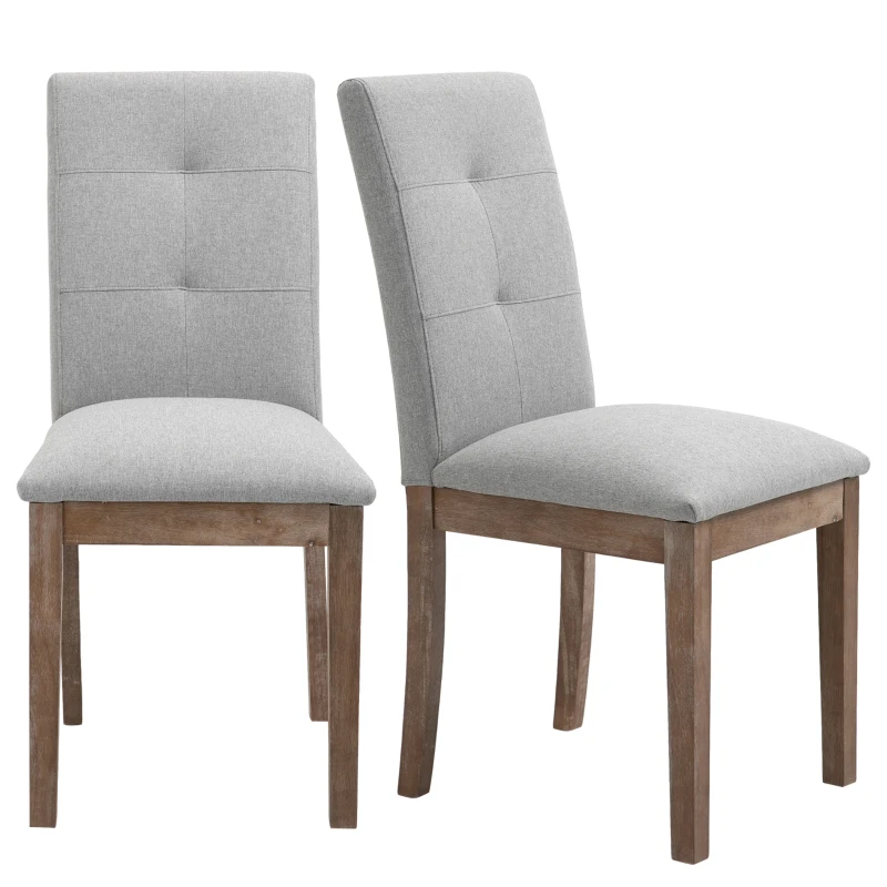 HOMCOM Linen High Back Dining Chairs Set of 2, with Armless Design and Tufted Fabric Cushion, Grey