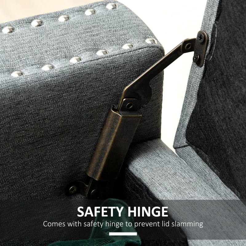 HOMCOM Nailhead Trim Upholstered Flip Top Storage Bench, Fabric Ottoman for Bedroom, or Living room, Light Grey