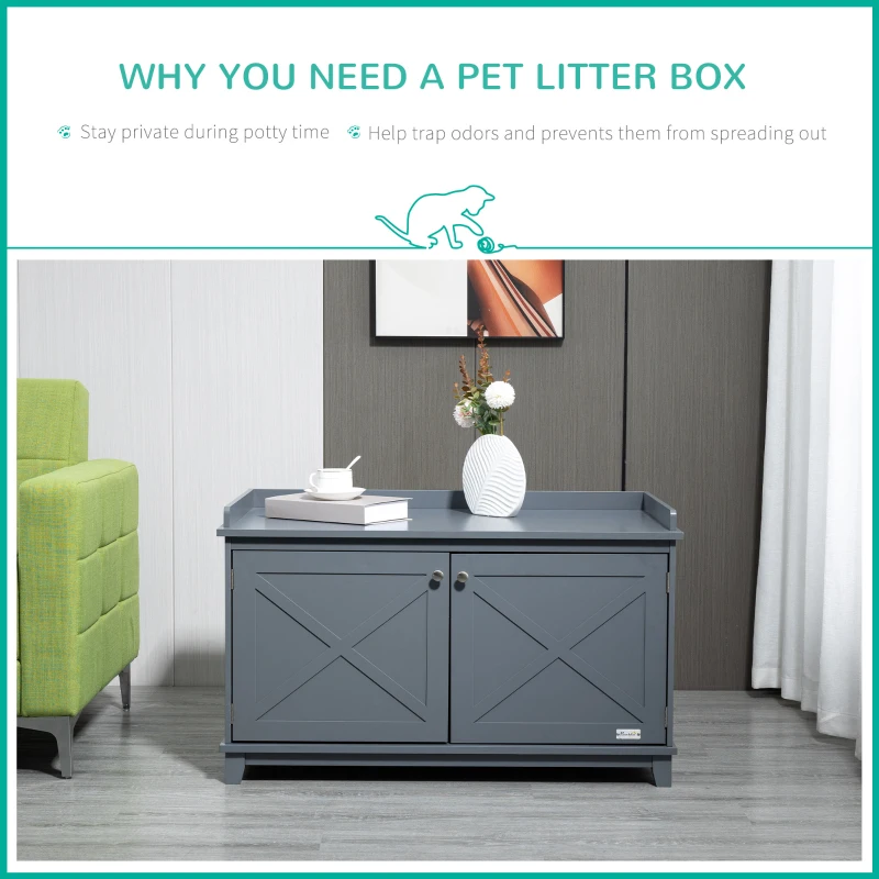 PawHut Cat Litter Box Furniture with Large Hidden Storage