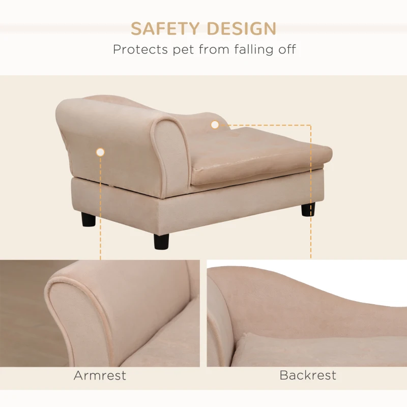 PawHut Pet Sofa Dog Couch Chaise Lounge Pet Bed with Storage Function Small Sized Dog Various Cat Sponge Cushioned Bed Lounge, Beige