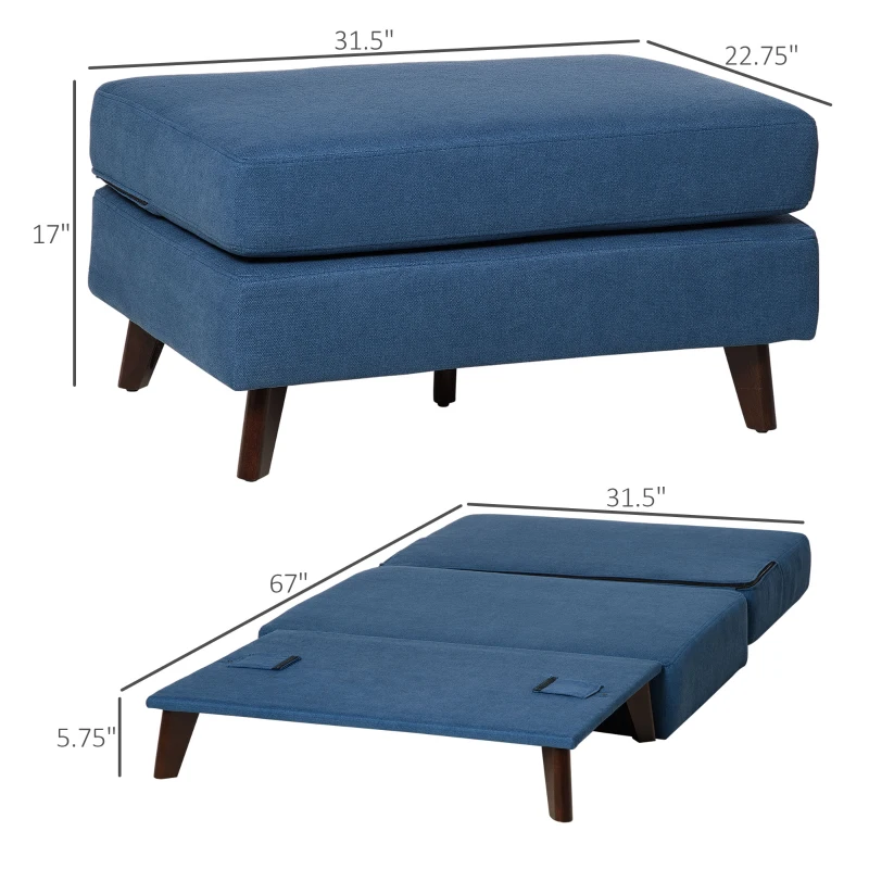 HOMCOM Folding Ottoman Sleeper, Convertible Fabric Bed, Blue
